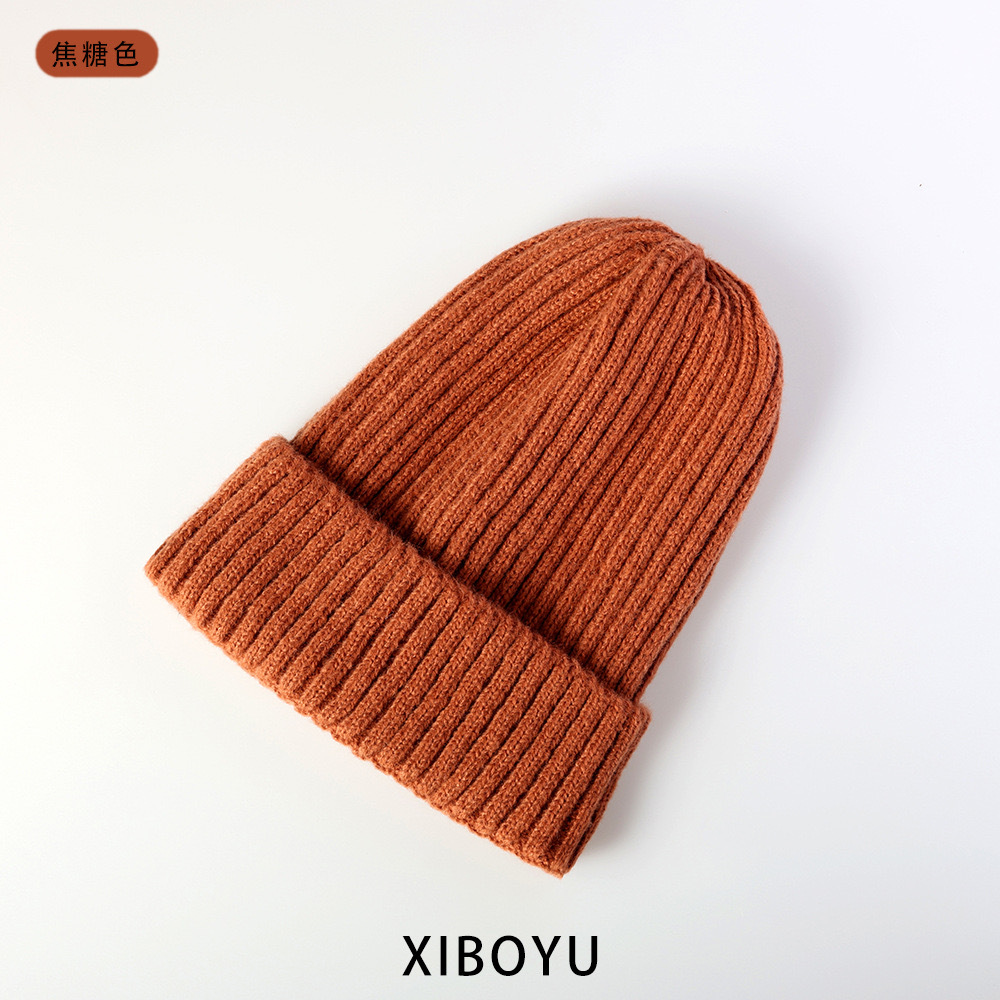 2023 Hat Women's Thick Knitted Wool Hat Autumn and Winter Versatile Big Head Circumference Green Loose Ins Trendy Showing Small Face