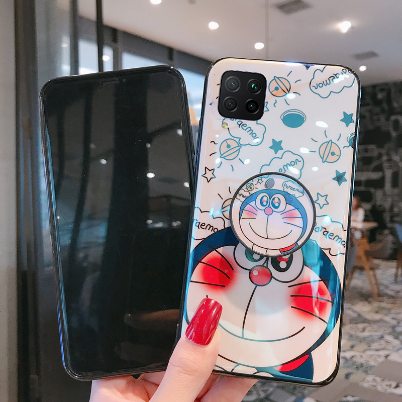 Phone Case Samsung Galaxy F62 Back Cover Cute 3D Cartoon Blue Light Happy Doraemon Soft Couple Cases Stand Holder for Samsung F62 Case. 