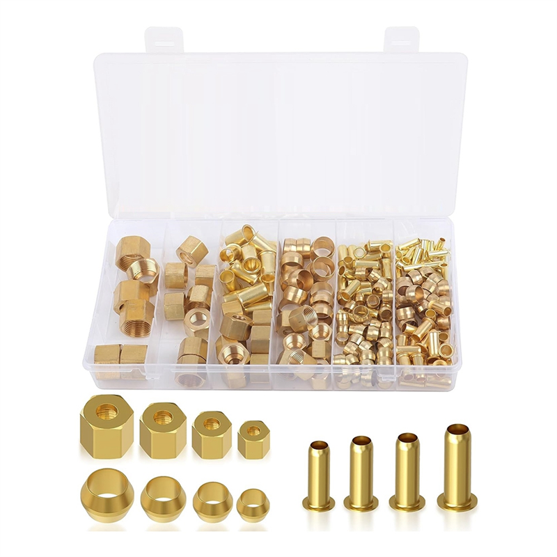 180PCS Compression Fittings Assortment Kit-(1/4In, 3/8In, 5/16In, 1/2In) of Brass Compression Sleeve Ferrule,Insert&Nuts Easy Install