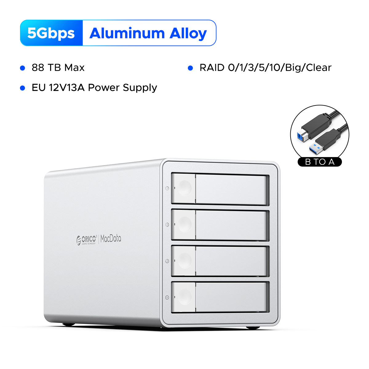 ORICO 3.5"RAID USB3.0 5Gbps HDD Docking Station 150W Power With Cooling Fan for Apple device 5Bay RAID DAS Studio Series. 