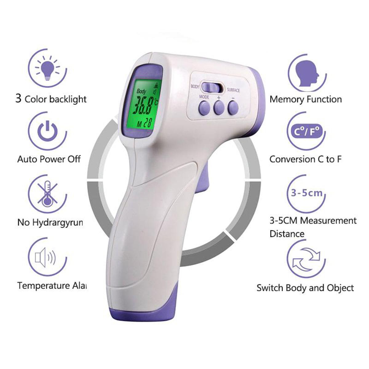 Smart Non-Contact Infrared Thermometer - 3 Color Display - Fever Alarm Blunt Bird - DN-997