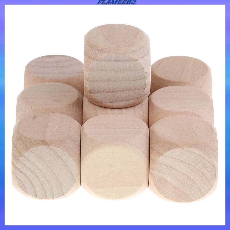 【FLAMEER2】 10PCS Wooden Blank Blocks Dice Six Sided Dice Teaching for Kid DIY Craft 3cm. 