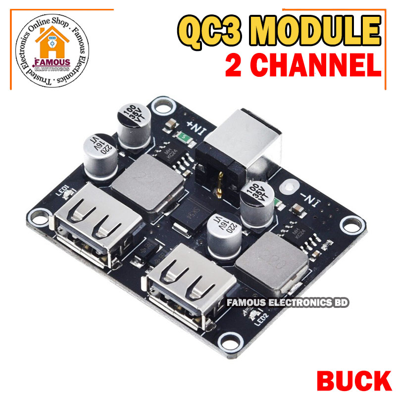 USB 2Channel QC3.0 QC2.0 DC-DC Buck Converter Charging Step Down Module 6-32V 9V 12V 24V to Fast Quick Charger Circuit Board 5V. 
