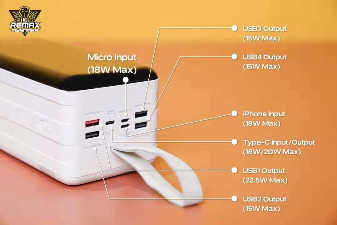 Remax Powerbank RPP-291 80000mAh Big Capacity Camping Power Bank 22.5w PD QC Fast Charging USB C Type C Output. 