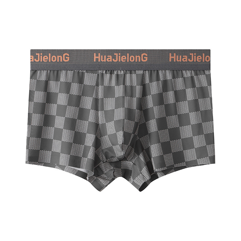 Hua Jielong's new men's underwear printing wholesale simple mid-rise slim breathable ice silk thin boxer pants on behalf of the hair. 