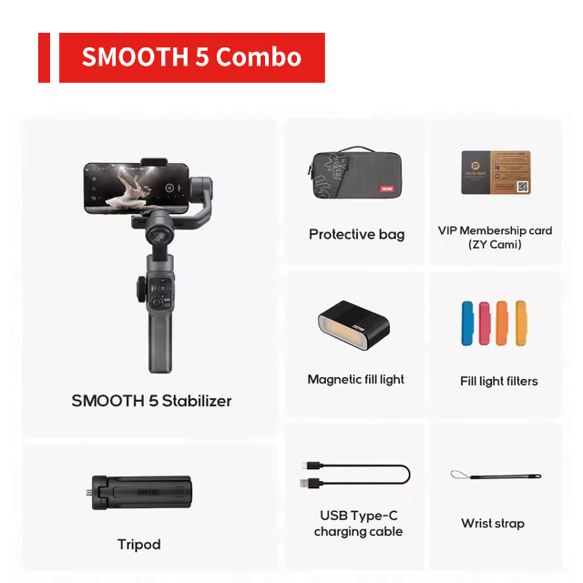 Vlogging Gimbal ZHIYUN Smooth-5S Combo - 3-Axis Smartphone Gimbal
