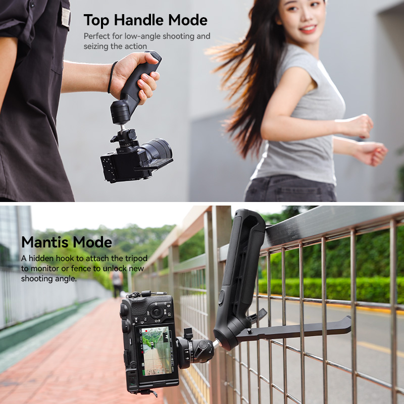 Ulanzi TT38 One-click Quick Release Tripod Uka Tripod Top Handle Grip for Camera Netting bracket with a Hidden Hook 180° Tilt. 