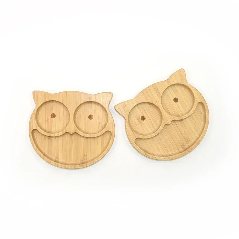 Baby Frog Wooden Dinner Plate Baby Feeding Bowl Children Feeding Tableware With Silicone Suction Cup Wooden Cartoon Dinner Plate. 