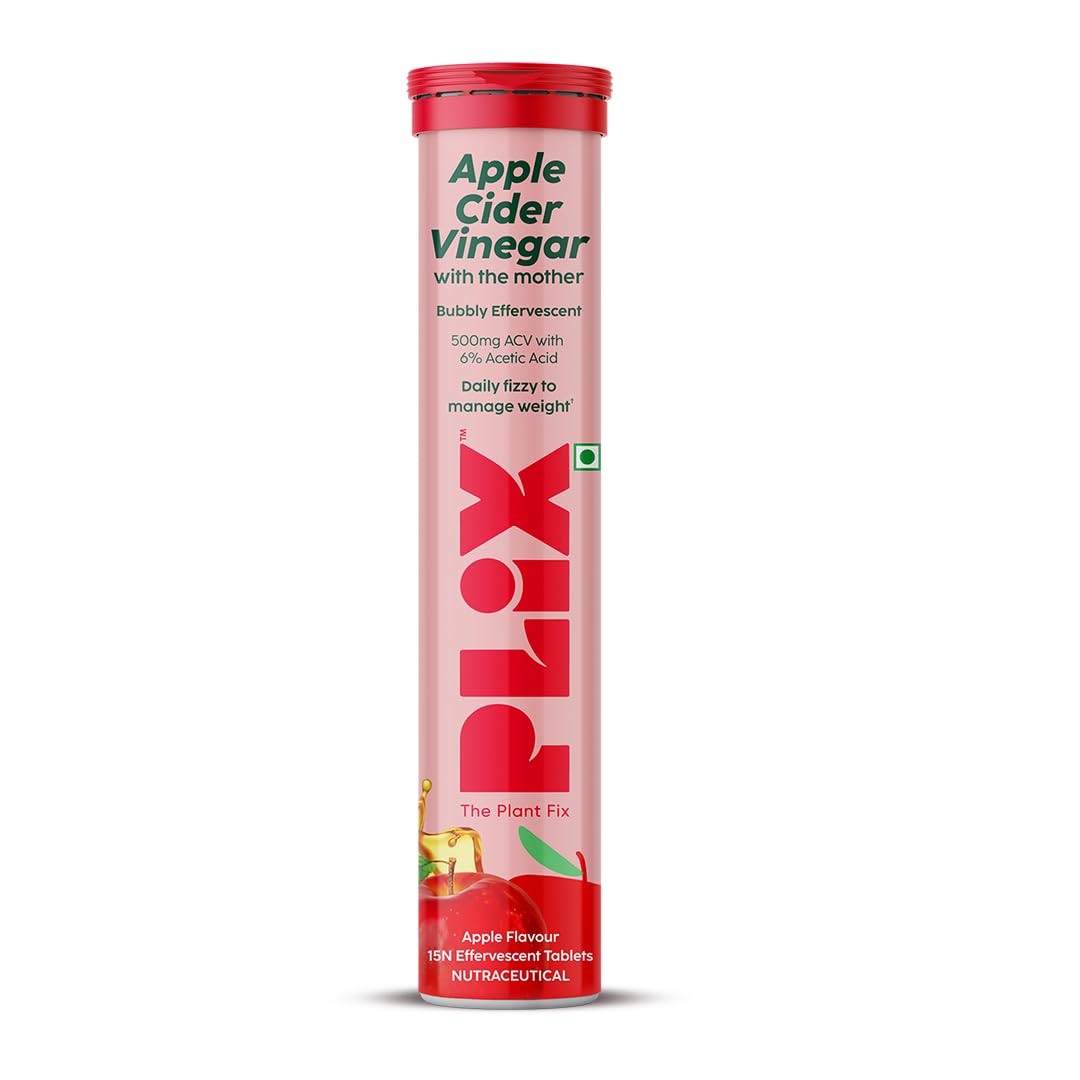 PLIX - THE PLANT FIX Apple Cider Vinegar Effervescent Tablet with mother I with vitamin B6 & B12 | Pack of 1 (Apple), 15 tablets | No added Sugar |Easy to carry & consume