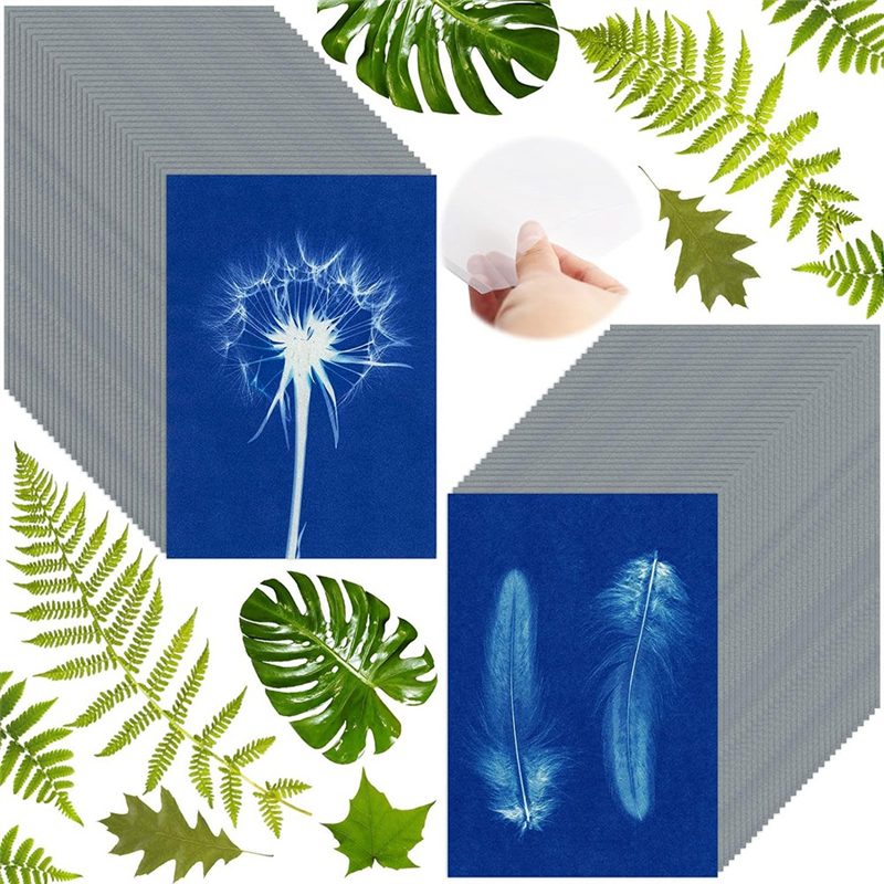 60 Sheets Sun Print Paper Cyanotype Paper Kit, A6 Sun Art Paper with 1 Plastic Tool for Sun Printing, Solar Paper. 