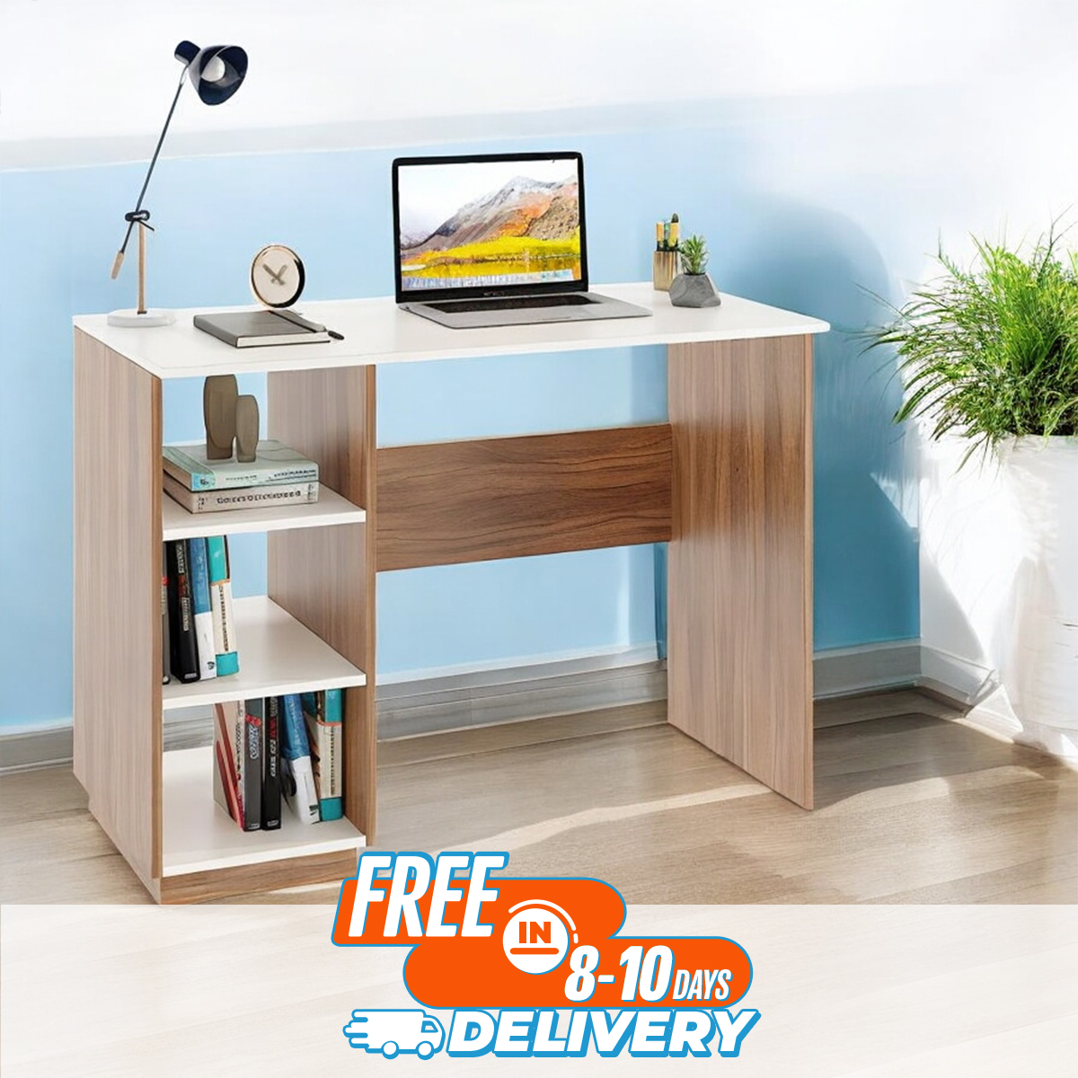FURNEASER Carren Engineered Wood Study Table, Computer, Laptop, WFH Office Desk with Storage, Large (Exotic Teak & White)