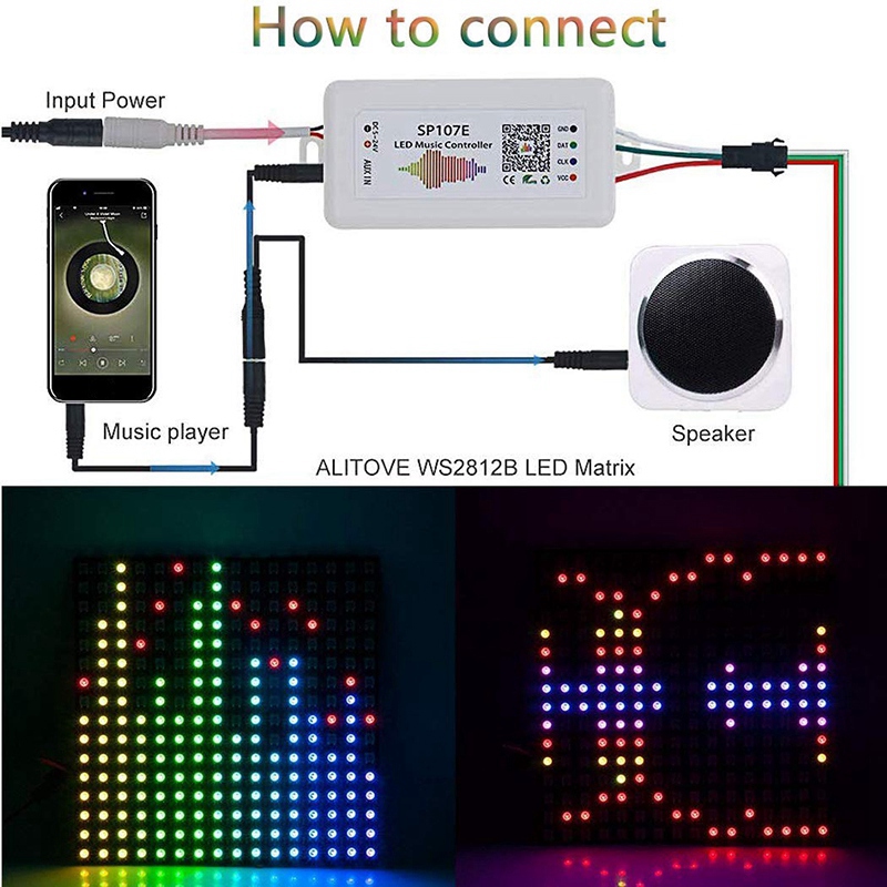 4X WIFI RGB SP107E Pixel IC SPI Music Bluetooth Controller for WS2812 SK6812 SK9822 RGBW APA102 LPD8806 Strip DC5-24V. 