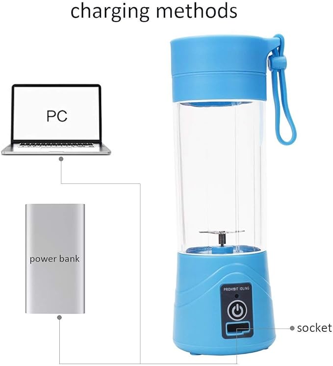 Portable Blender, Smoothie Juicer Cup - Six Blades in 3D,13oz Fruit Mixing Machine with 1500mAh USB Rechargeable Batteries, Detachable Cup Multicolor. 