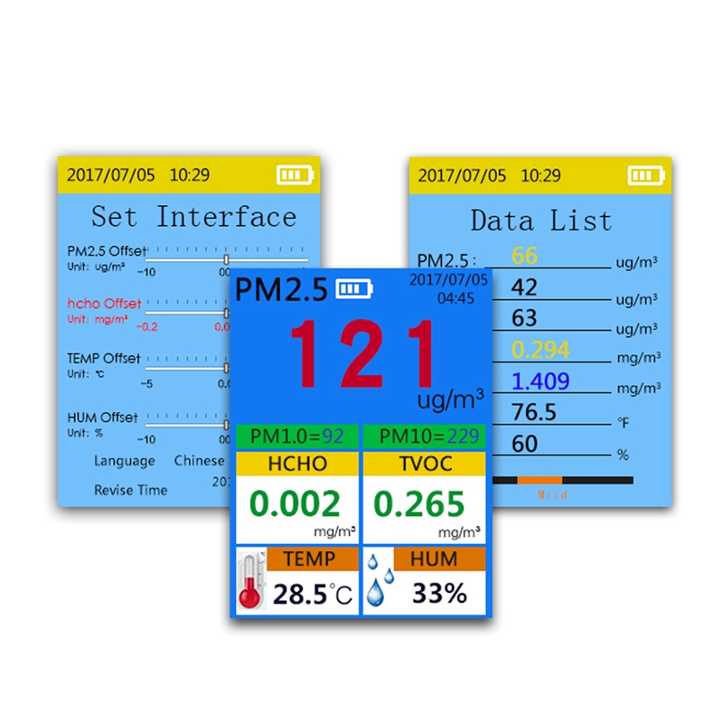 9 in 1 Air Quality Monitor Indoor Outdoor PM2.5, PM1.0, PM10, HCHO, Detector Tester Temperature and Humidity Sensor. 