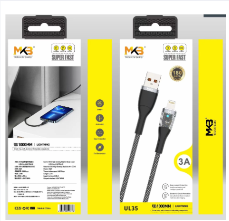 MKB UL35 USB - LINGTING / 3A hight power / Transparent board display light/hight density braided Data cable