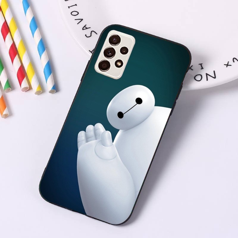 Clumsy Baymax Phone Case For Samsung A14 A34 A54 A13 A52 A53 4G 5G Soft Black Phone Cover. 