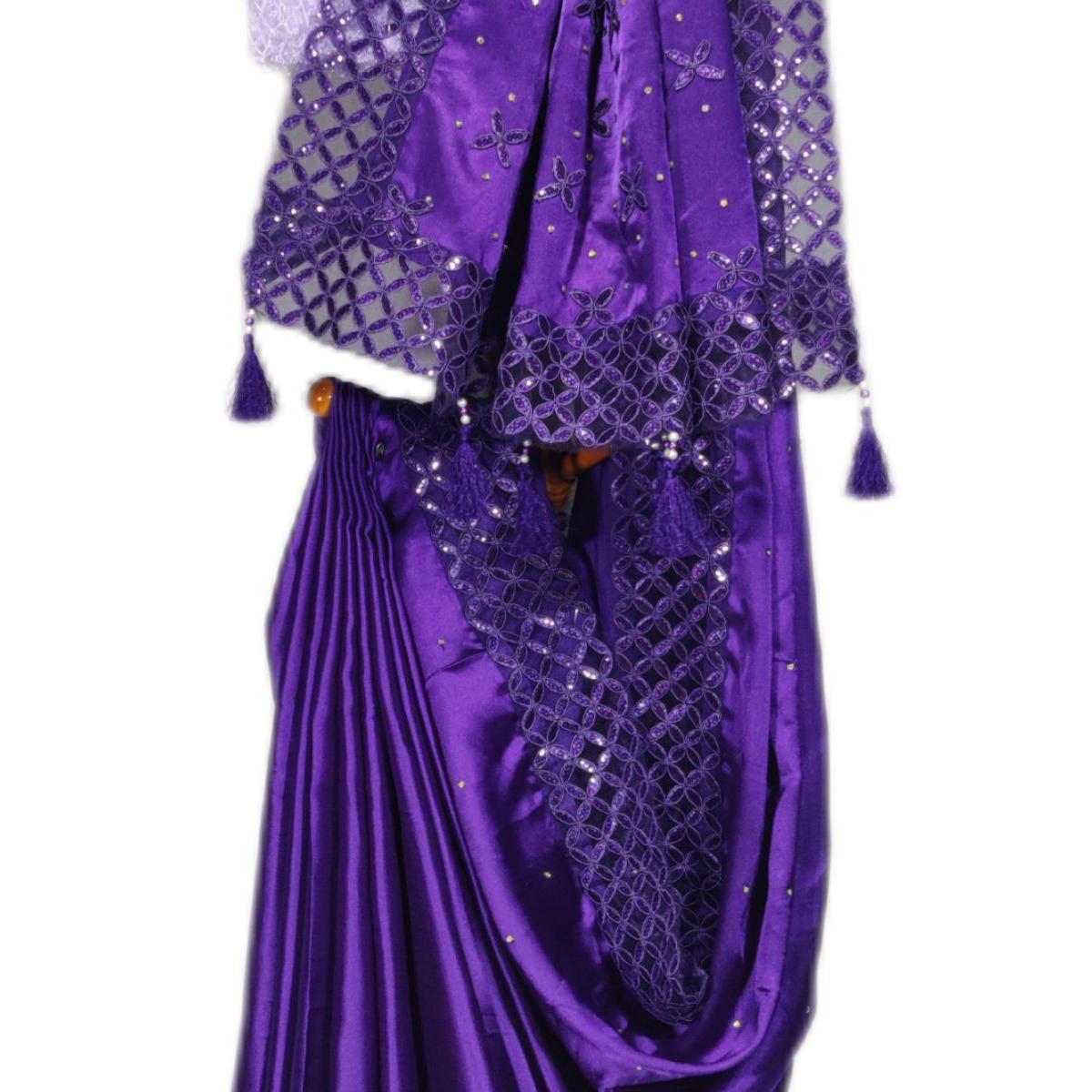 Pure Silk Deep Purple Sarees Bordered with Deep Purple Sequence Lace having Multi Colored Stone & Deep Purple Tassel with Pearl in Anchal with Light Purple Net Sequence Blouse Piece