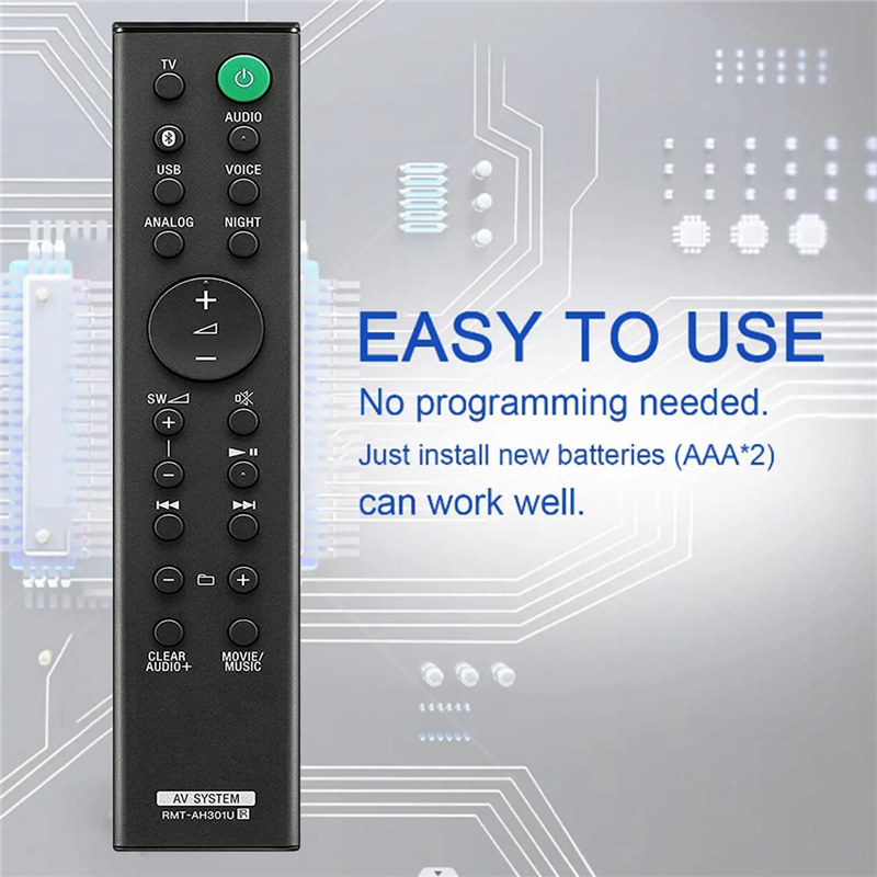 Remote Control Replacement for Sony HT-MT300 HT-MT301 SA-WMT300 SA-MT300 SA-MT301 SA-WMT301 RMT-AH301U. 