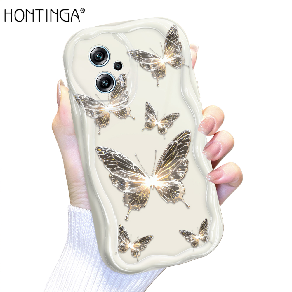 Hontinga for Xiaomi Poco X4 GT Redmi Note 11T Pro Note 11T Pro+ Back Cover Beautiful Butterfly Cream Texture Phone Case Wavy Edge Soft Silicone Cover