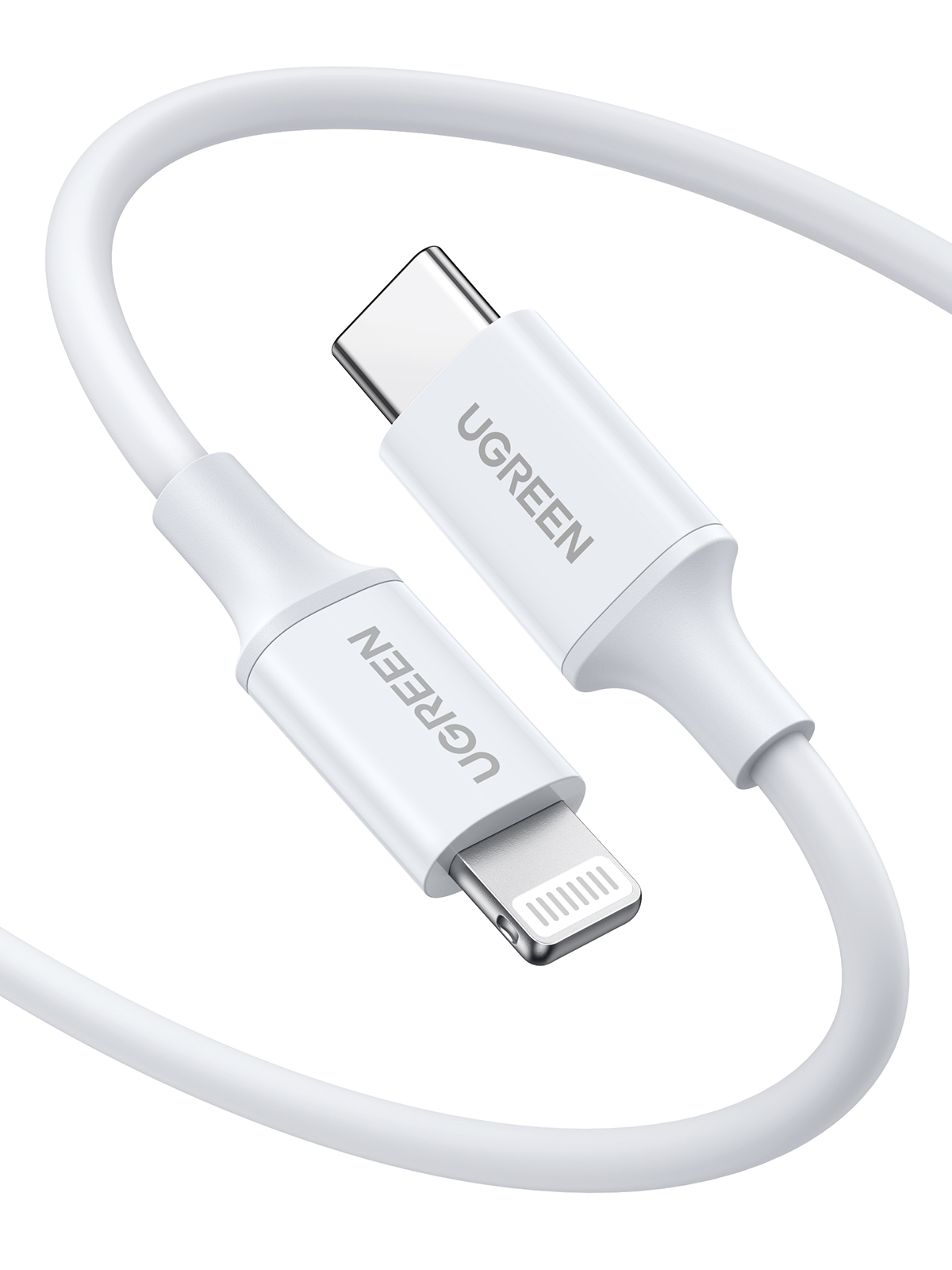 UGREEN 60749 USB-C to  Lightning M/M Cable Rubber  Shell 2m (White)#US171 - MFi USB- MFi USB-C to Lightning Charging Cable - USB-C to Lighting - Data Transfer Rate: 0.48 Gigabits Per Second - Compatible Phone Models: AirPods Pro, iPhone 11 Pro Max, iPad. 