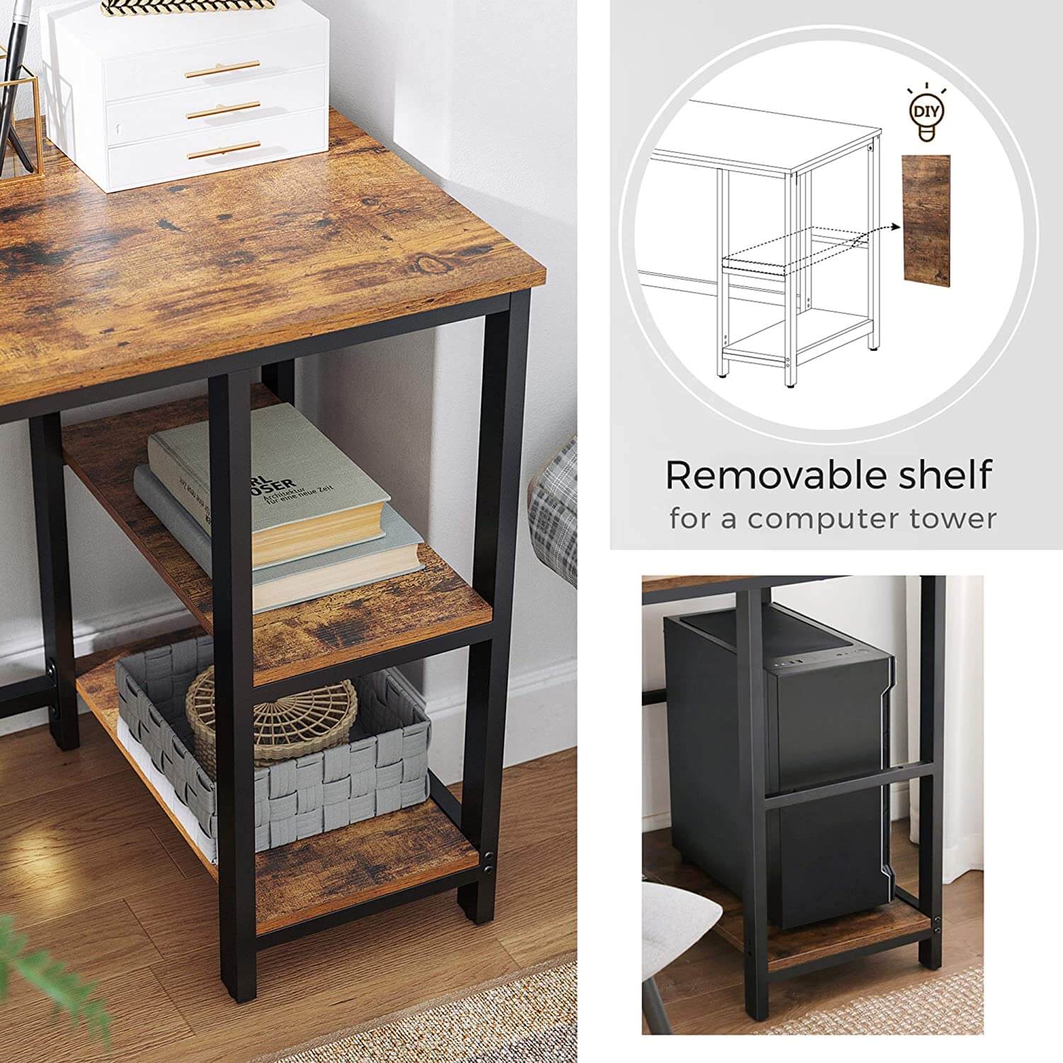 L-Shaped Corner Desk, Space-saving study desk, Table, corner desk, Computer desk. 