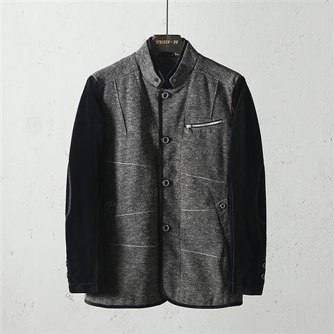 Yi Net Preferred Quality Men's Clothing Men's Business Casual Woolen Stitching Button Stand Collar Suit Jacket. 