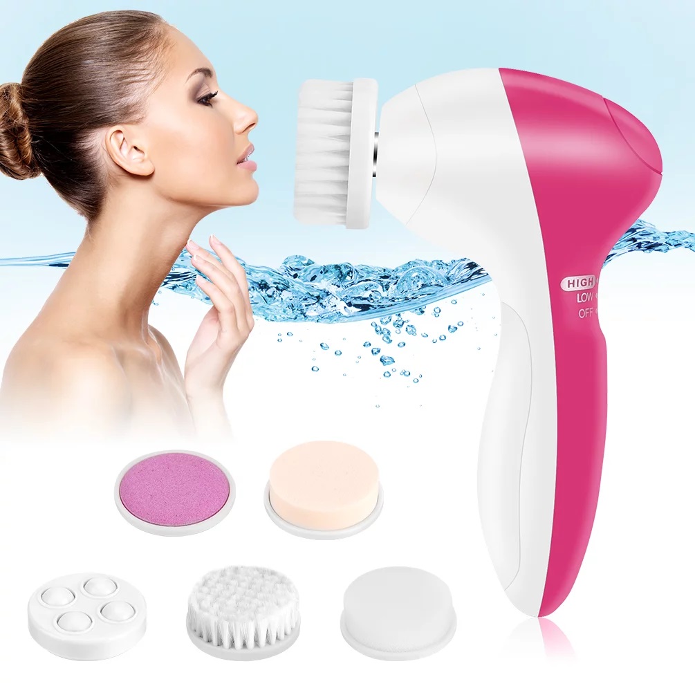 5 in 1 Facial Cleansing Brush- Face Spin Brush Set, Deep Cleansing, Gentle Exfoliating, Removing Blackheads, Massaging, Face and Body. 