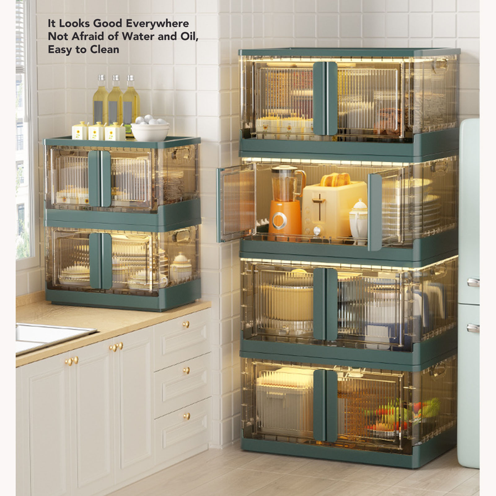 Storage Bins, 2 Opening Modes Folding Storage Cabinet for Kitchen. 