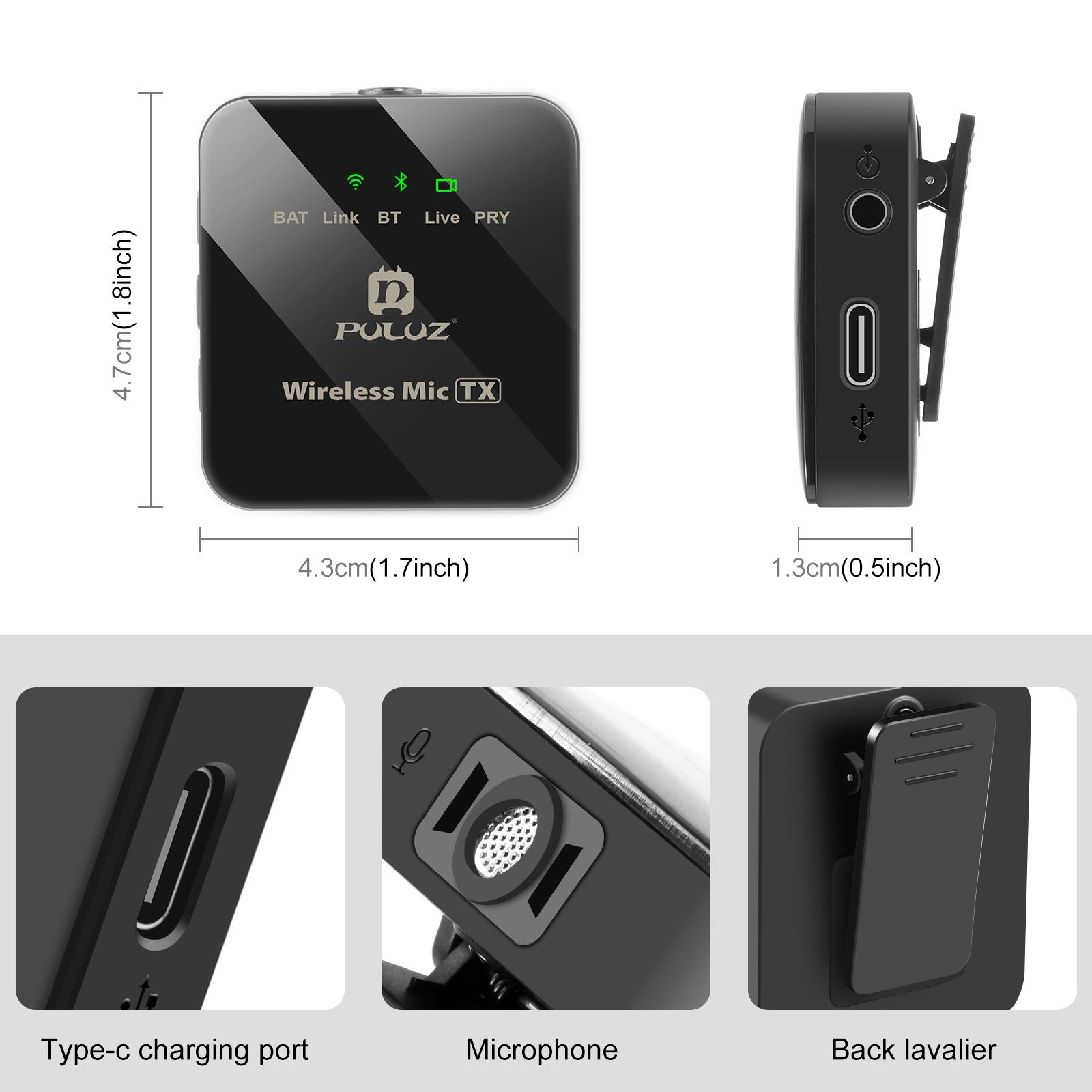 PULUZ 1 TX + 1 RX Wireless Lavalier Microphone (Black). 
