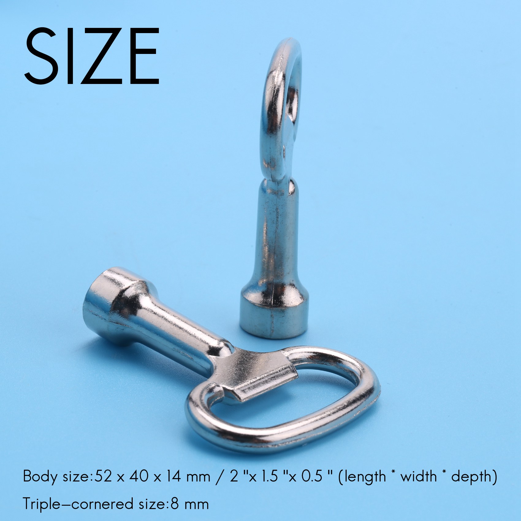 Key slot for bolt Triple-cornered Triangular metal panel 8 mm x 2. 