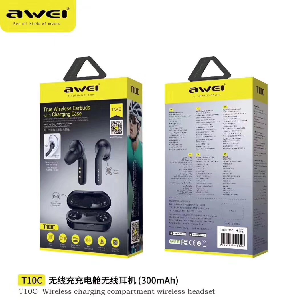 AWEI T10C Bluetooth V5.0 True Wireless Earbuds Stereo Earphone with Charging Case Box. 