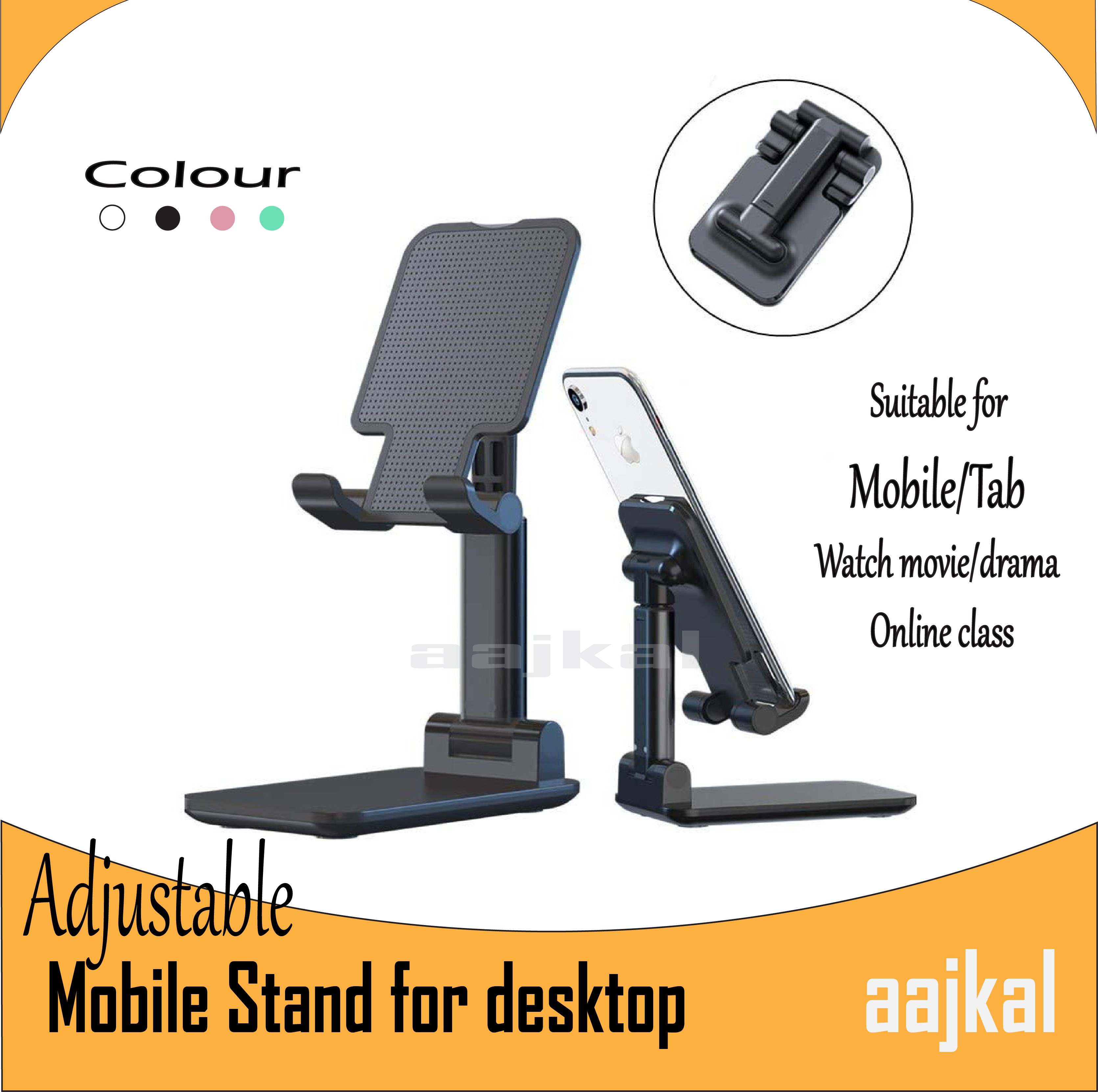 Foldable Portable Desktop Stand Adjustable Height And Angle Phone Holder - White. 
