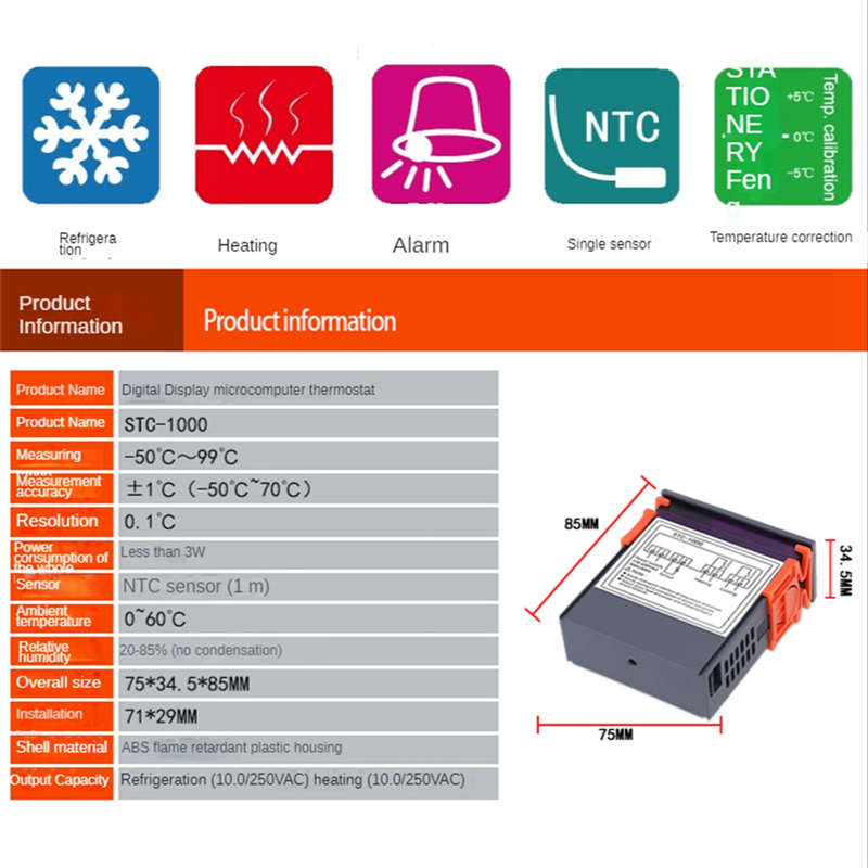 LED Digital Temperature Controller AC 110-220V 10A for Heater Freezer Fridge. 