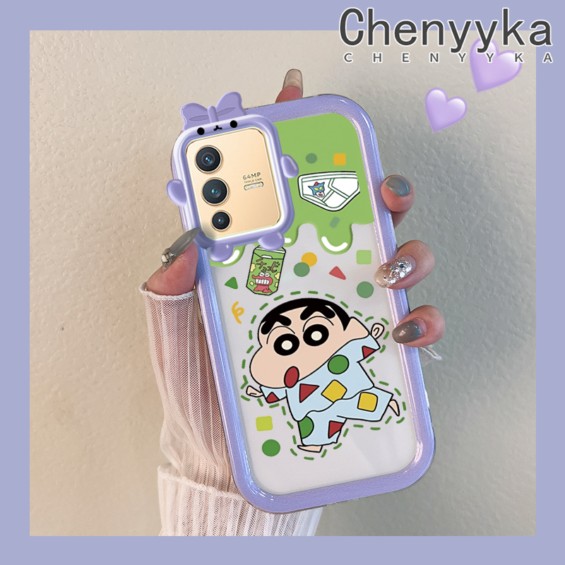 Chenyyka For VIVO V23 5G S12 5G V23i 5G Case Cartoon Crayon Shin-chan New Design Shockproof Clear Phone Cases Monster Camera Lens Protective Cover Soft Silicone Transparent Case. 