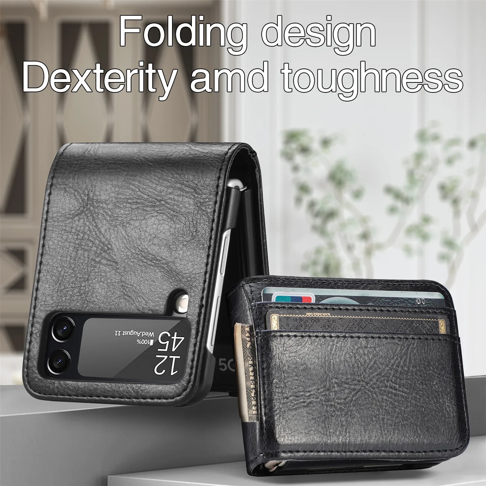 Plain Slim Leather Wallet Bag Case for Samsung Galaxy Z Flip 3 5 Flip5 Flip4 Flip3 5G Flip 4 2 flip2 Card Slot Cover Cases Solo Yolo