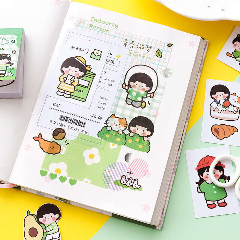 Message to the soft collection of small bean fresh and cute notebook diary, DIY material stickers, 50 sheets, 6 styles. 