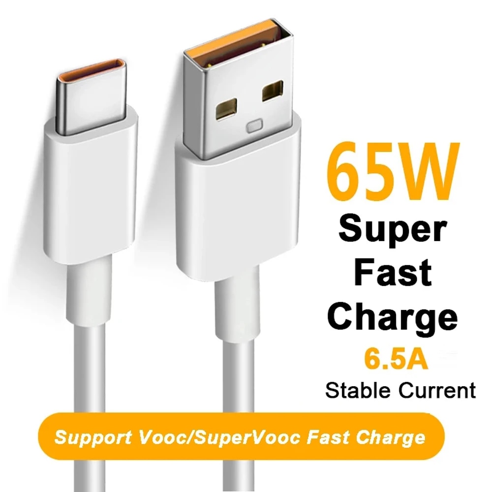 65W USB Type C Cable 6.5A Fast Charging Cable for OPPO Realme SuperVOOC 2.0 SuperDart USB C Data Cable for 0.5M/1M/1.5M/2M