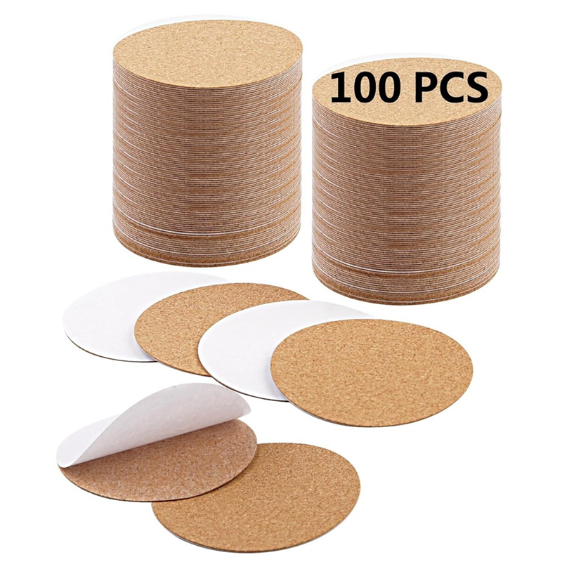 100 PCS Self Adhesive Cork Rounds for Creating Custom Coasters, Easy Stick Coaster Bottoms, DIY Craft Supplies