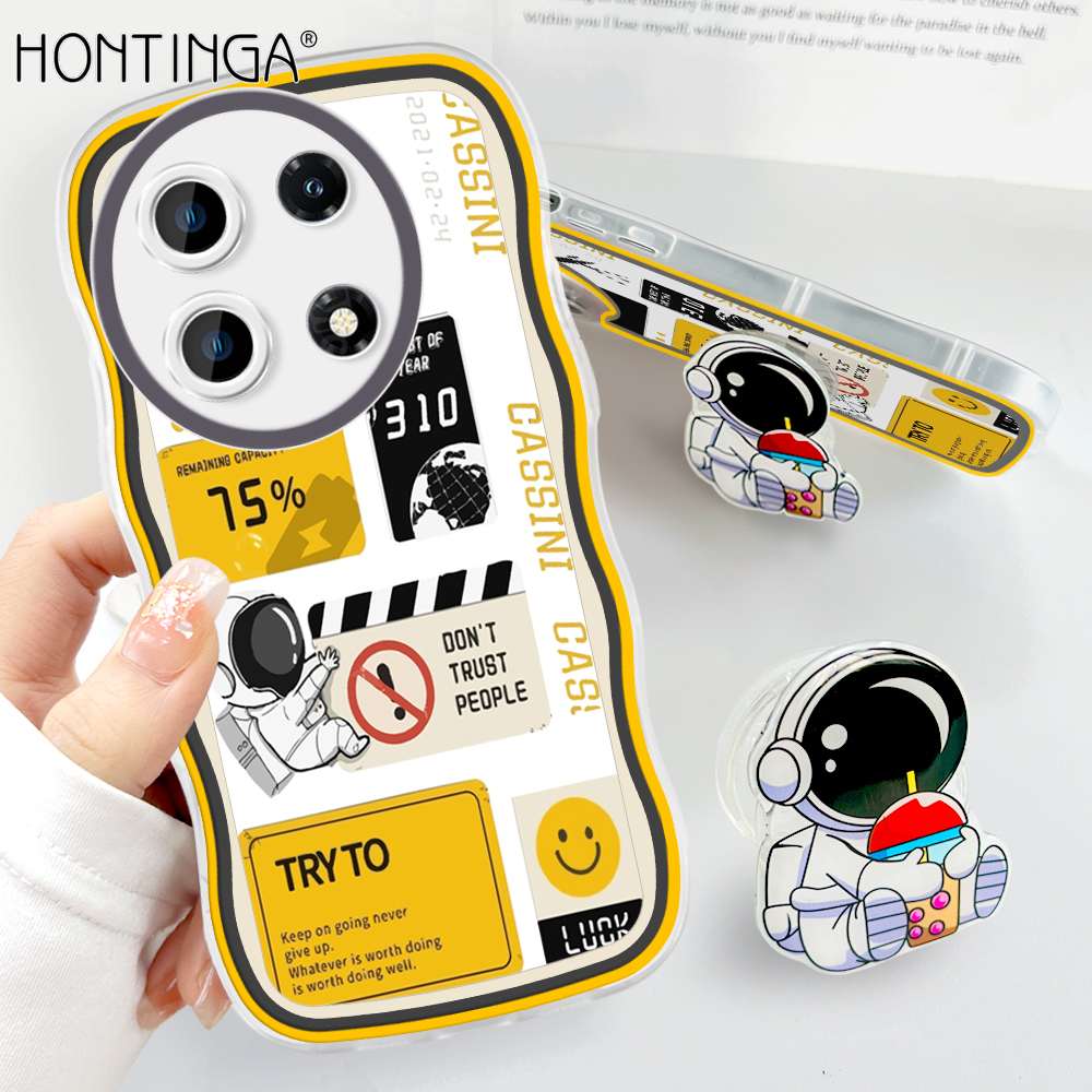 Hontinga for Infinix Note 30 Pro Back Cover Free Holder Fashion Soft Wavy Case Camera Protection Transparent TPU Mobile Cover