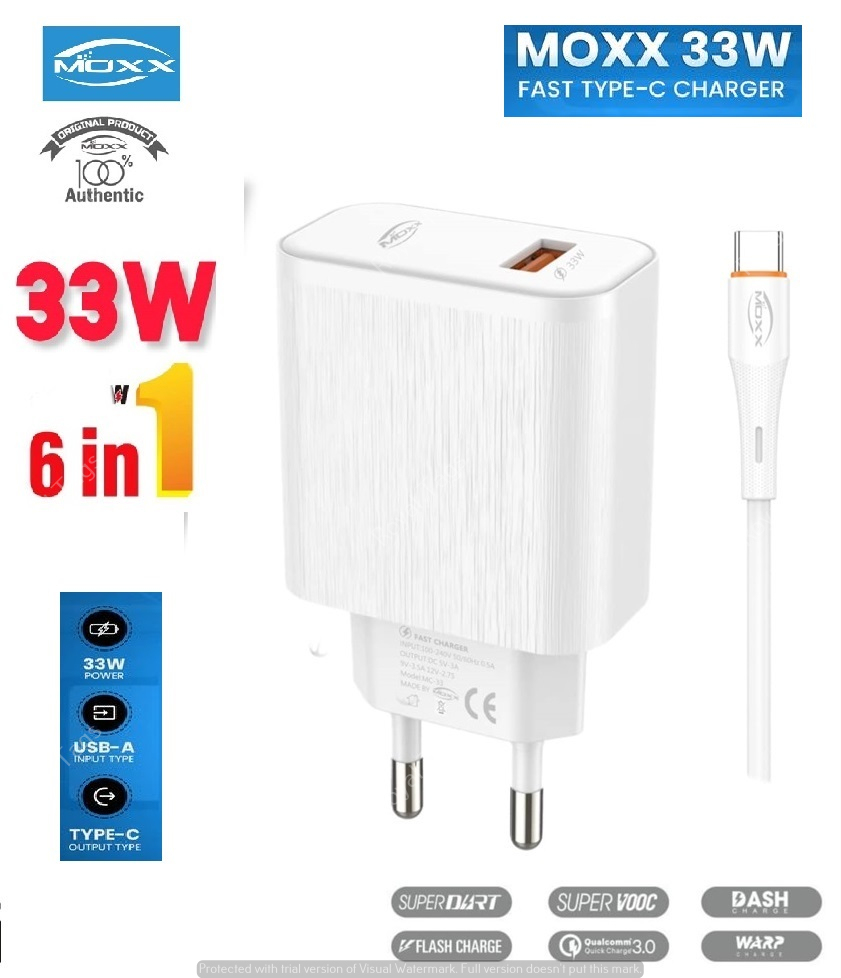 Moxx MC-33 Type C 33watt  Super Fast Charger For DASH WRAP DART TURBO CHARGE  With Warranty. 