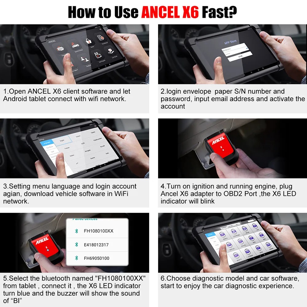 2024 Newest Ancel X6 OBD2 Scanner Full System Scan with ABS Oil EPB DPF BMS Reset Auto Automotive Diagnostic Scan Tool ODB 2 Check Diesel Engine For All Universal Cars. 