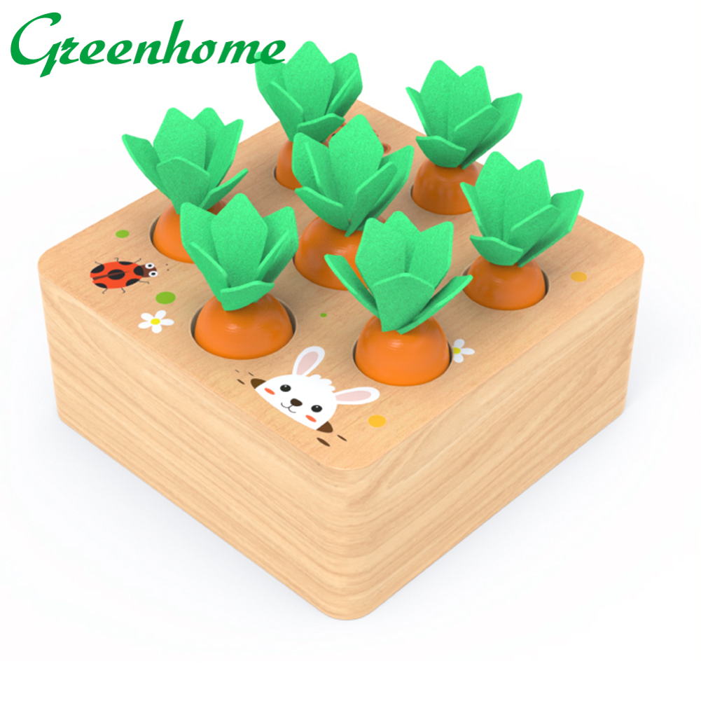 Greenhome Early Education Wooden Block Pulling Carrot Game Kids Children Interactive Toy. 