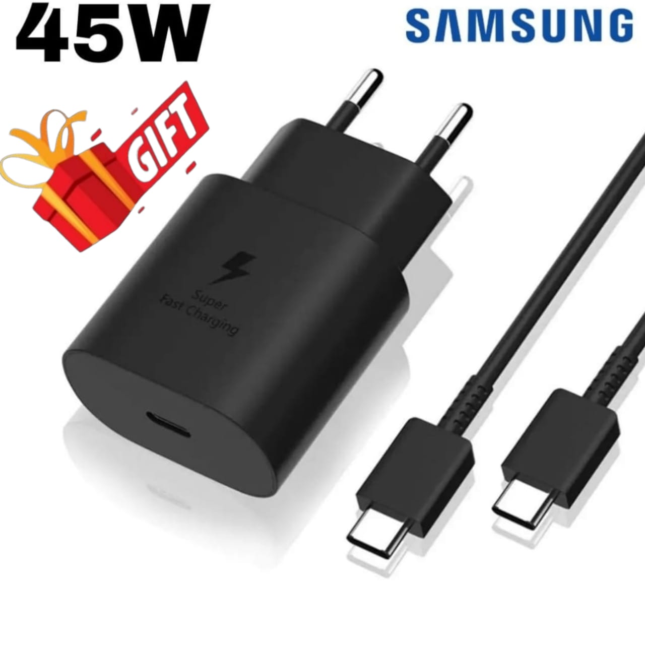 Samsung 45W PD Super Fast Charger 2.0 with Type C to Type C data cable. 45 watt fast charger samsung