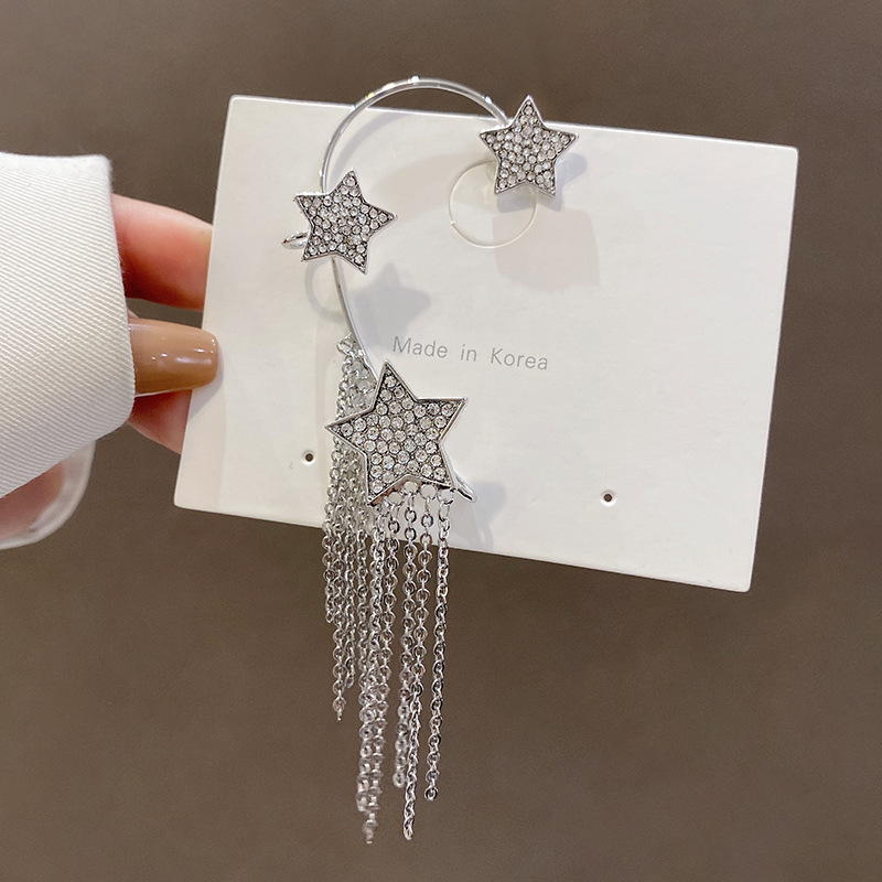 Korean high-end tassels, no ear piercings, ear hangings, women's ins, tide full of diamonds, star earrings, Internet celebrities, super flash earrings. 
