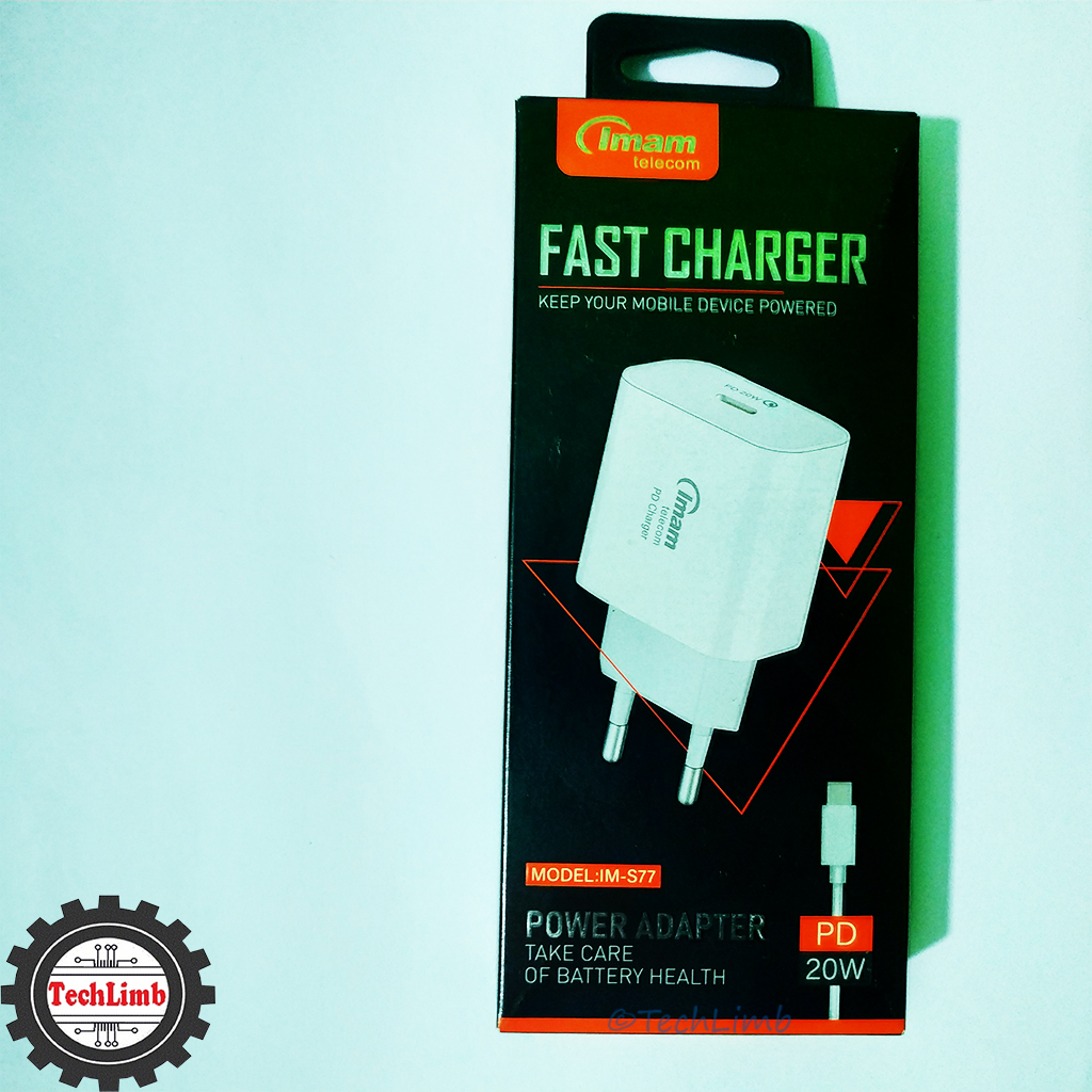 Fast Charger IM-S77 | 20W PD 5V/3A 9V/2.22A Power Adapter with Type-C Cable | Fast & Stable Charging | TechLimb – Best Price in Daraz BD!