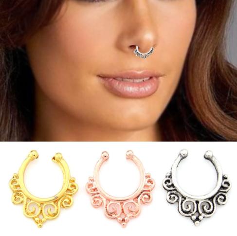 DM bag factory Store】3Pcs Clicker Septum Nose Vintage Hoop Nose - Main Image