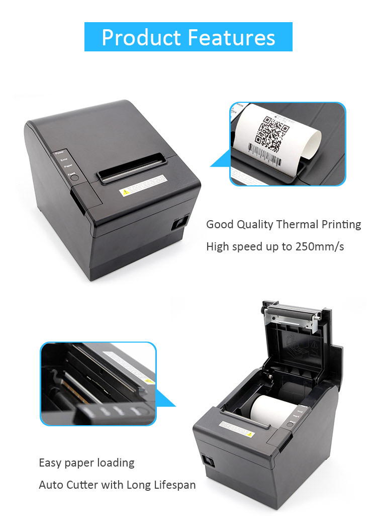 3-inch Receipt POS Printer with Auto Cutter | Desktop Direct Thermal Printer (80mm) | Bluetooth USB Connectivity | High-Speed Printing | Compatible with ESC/POS for Retail Stores, Grocery Stores, Clothing Shops, Supermarket, Cafe. 