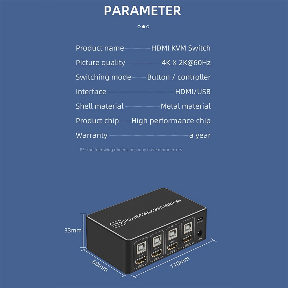 4 Port KVM Switcher Pc monitor 4K Connector HDMI-compatible usb splitter tv box displayport hub Mouse Keyboard-4 Port KVM Switch. 