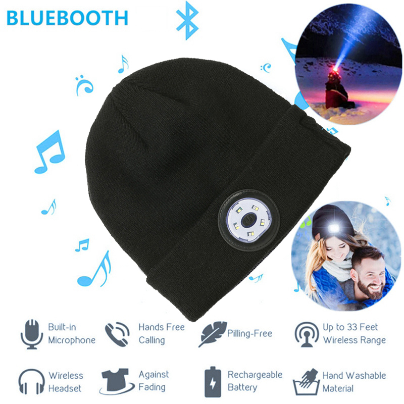 ♬Bluetooth Beanie Hat With LightMusical Knitted Washable Cap With Headphone Built-In Stereo Speakers & Mic For Running Hiking For Men Women Teens 2 Levels Of Brightness And Sos-Mode Emergency. 