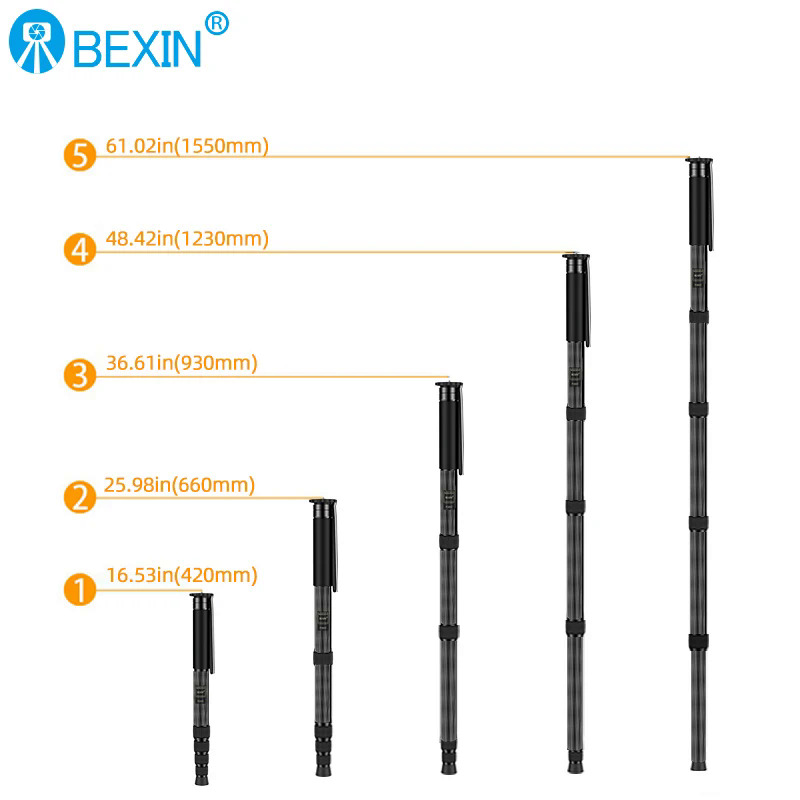 BEXIN P285C Light Professional Carbon Fiber Portable Travel Monopod Bracket Can Stand withTripod Ballhead for Digital SLR Camera. 